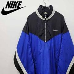 【90s 古着】ナイキ NIKE 刺繍ロゴ ナイロンジャケット マルチブルー L