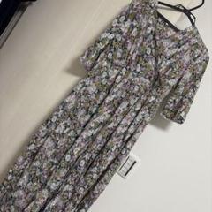 フリーサイズ 花柄 七分袖ラップドレス ワンピース