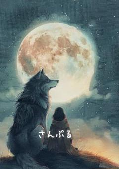325 オリジナル アニマルステッカー 動物 満月 狼とこども 4枚