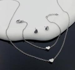 サージカルステンレス シンプルハート ネックレスピアスブレスレット 3セット人気