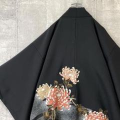 vintage 羽織り 着物カーディガン 牡丹 花柄 ブラック