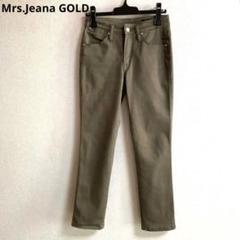 Mrs.Jeana GOLD オリーブグリーンスリムフィットデニムパンツ