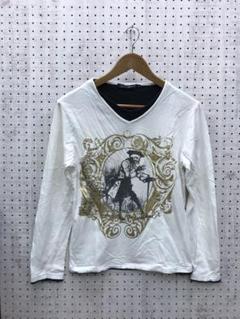 Y2K古着　ゴシックスカル ゴールドメタリック　プリント　レイヤードカットソー