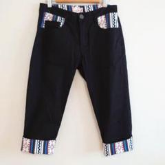 【チチカカ】エスニック柄切替 クロップドパンツ 黒 Mサイズ