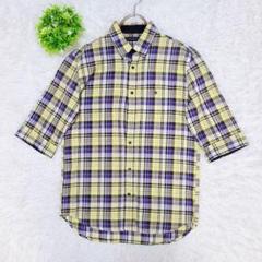 【レイジブルー】 チェック柄シャツ コットンシャツ 袖調整 カジュアル 5分袖