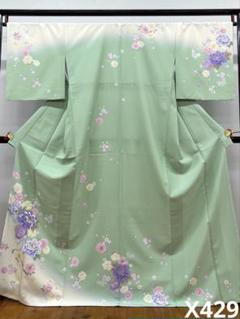 訪問着 乙葉 刺繍 金彩 紋意匠 牡丹 桜 鞠 ポリエステル X429