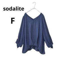 sodalite ソーダライト 青 ブラウス Fサイズ　Vネック　シアー