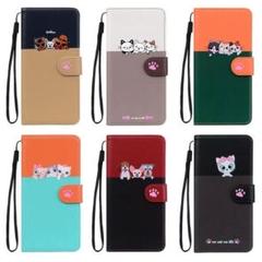 iphone12/12proケース　手帳型猫柄iphoneケース　黒+グレー