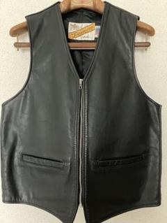 schott ショットブラックレザー ベスト ジッパー付き　メイドインUSA