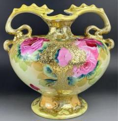 【美品】オールドニッポン ２２．２cm 花紋 一陳盛り花瓶 アールヌーボー様式 6b169855b218861867510c7190f7b4