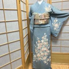［4365］訪問着 枝花文 鬼しぼ縮緬 金彩 正絹 着物 袷