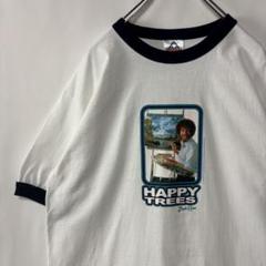 メキシコ製　ボブ・ロス　リンガーTシャツ　ホワイト　トリムT　Lサイズ　古着 ボブ・ロス リンガーTシャツ ホワイト トリムT Lサイズ 古着