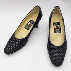 極美品✨ミハマ スクエアパンプス チャンキーヒール　レザー　リボン　黒　23cm MIHAMA ミハマ パンプス 黒 リボン 23cm ヒール｜Yahoo!フリマ