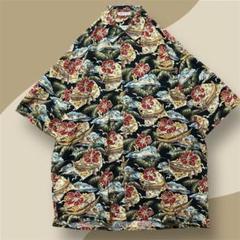 【インポート古着】メンズ　柄シャツ　ハワイアン　ハイビスカス　オーバーサイズ