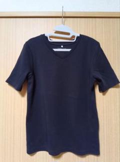 レディース　M　カットソー　半袖Tシャツ　紺　無地　Ｖネック　春夏秋