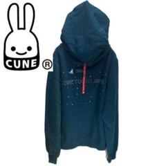 【CUNE】 ラインストーンロゴ　ウサギ　半袖フルジップパーカー　グレー　М CUNE】 ラインストーンロゴ ウサギ 半袖フルジップパーカー