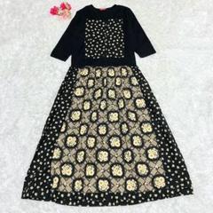 美品 希少 ピンクハウス ロングワンピース 花柄 パッチワーク 黒 コットン