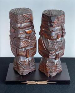 荒木清峰 作品 1975年 伝統工芸 アイヌ 民芸 ニポポ 夫婦 人形 美品