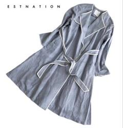 【美品】ESTNATION　ロングコート　コットンリネン　ライトブルー　38 美品】ESTNATIONロングコートコットンリネンライトブルー38
