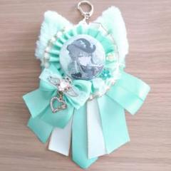 痛ロゼット ねこみみ 缶バッジ ミントグリーン クリーム