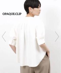 【新品】OPAQUE.CLIP リネンライク タックバンドカラーブラウス