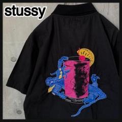 292f【即完売モデル】ステューシー☆刺繡ビッグロゴ ドラゴン カクテル シャツ