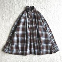 極美品 45R 45RPM インドネルタックフリルブラウス チェック柄