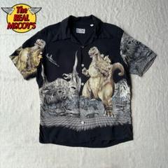 リアルマッコイズ ゴジラ vintage アロハシャツ 半袖 冒険王 M 黒 希少】The REAL McCOY'S アロハシャツ 冒険王シリーズ ゴジラ