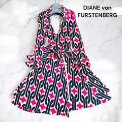 DIANE von FURSTENBERGシルク100%ラップドレス 紫×白 - メルカリ