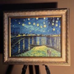 ★秀作★ 手書き油絵 ゴッホ ローヌ川の星月夜 額付 絵画 インテリア 油彩画 ☆秀作☆ 手書き油絵 ゴッホ ローヌ川の星月夜 額付 絵画