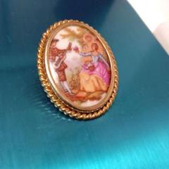 リモージュフランス♡LIMOGES France♡絵画のような陶器のブローチ♡