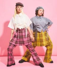 PUNYUS❤️ピンクチェックミニスカート×ピンクチェックフレアパンツセット売り PUNYUS❤️ピンクチェックミニスカート×ピンクチェックフレア