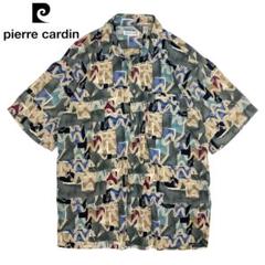 05M956◯ pierre cardin 総柄 半袖 レーヨンシャツ 春夏 L