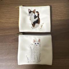 ネコ 猫刺繍 マルチポーチ ミニポーチ 2点セット