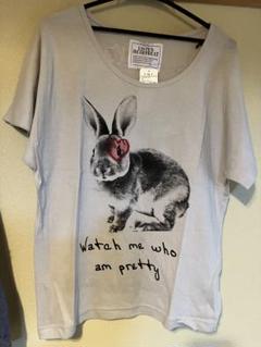 難あり　ウサギデザイン ルーズフィットTシャツ グレー