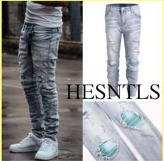 (日本未入荷) 正規品 HESNTLS ダメージ デニム スリム　mnml
