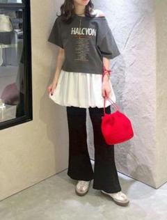 LOWRYSFARM☆大人気 2wayロゴTシャツ ショート丈☆チャコールグレー