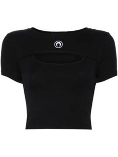 MARINE SERRE ブラック カットアウトTシャツ Marine Serre Regenerated Panelled T-shirt | Black | FARFETCH