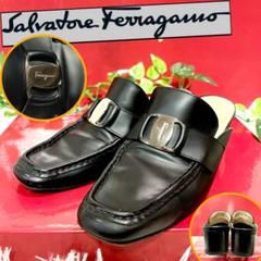 超希少❤️Ferragamo 22.5cm/5C ヴァラ ミュール  銀の金具 黒 超希少❤️Ferragamo 22.5cm/5C ヴァラ ミュール 銀の金具 黒