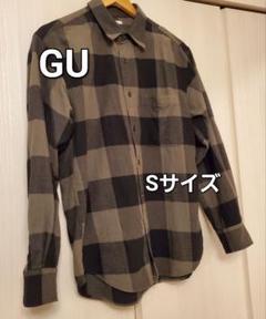GU　オリーブ色のチェック柄長袖シャツ　ユニセックスSサイズ