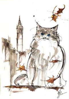 No1625ドローイング水彩画隣の猫