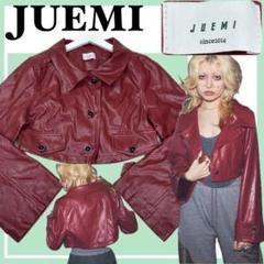 ✨美品✨JUEMI ベルスリーブ レッド レザー ジャケット クロップド丈 F