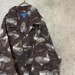 00s 半袖　柄シャツ　開襟　レーヨン　メンズ　L 古着　個性派　魚