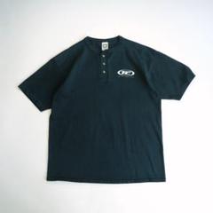 90s 企業　両面プリントロゴ　半袖ヘンリーネックTシャツ　黒　XL 古着