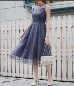 フラワーラメ刺繍フレアドレス Dorry Doll M グレー