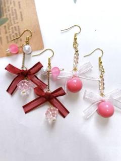 ハンドメイドピアス　夏ピアス　大ぶりピアス　リングピアス