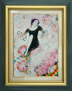 絵画インテリア 額付 (青緑＋金色の枠) 油絵 uF6-010211人物女性像 絵画インテリア 額付 (青緑＋金色の枠) 油絵 uF6-010211人物女性