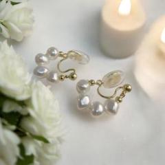 韓国風　淡水パール調痛くなりにくいイヤリング　結婚式　ビジネス　フォーマル