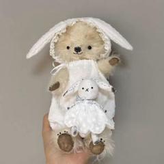 【上品】 うさみみ帽子のくまとミニ兎 ぬいぐるみ アーティストベア 海外 ぬいぐるみ