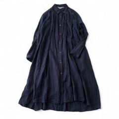 MidiUmi リネン100% シャツロングワンピース ネイビー FREE